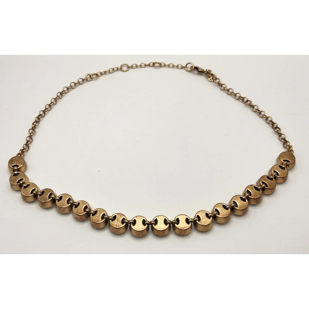 J Crew Gold Tone Clear Crystal Bezel Set Collar Necklace 18 Inch